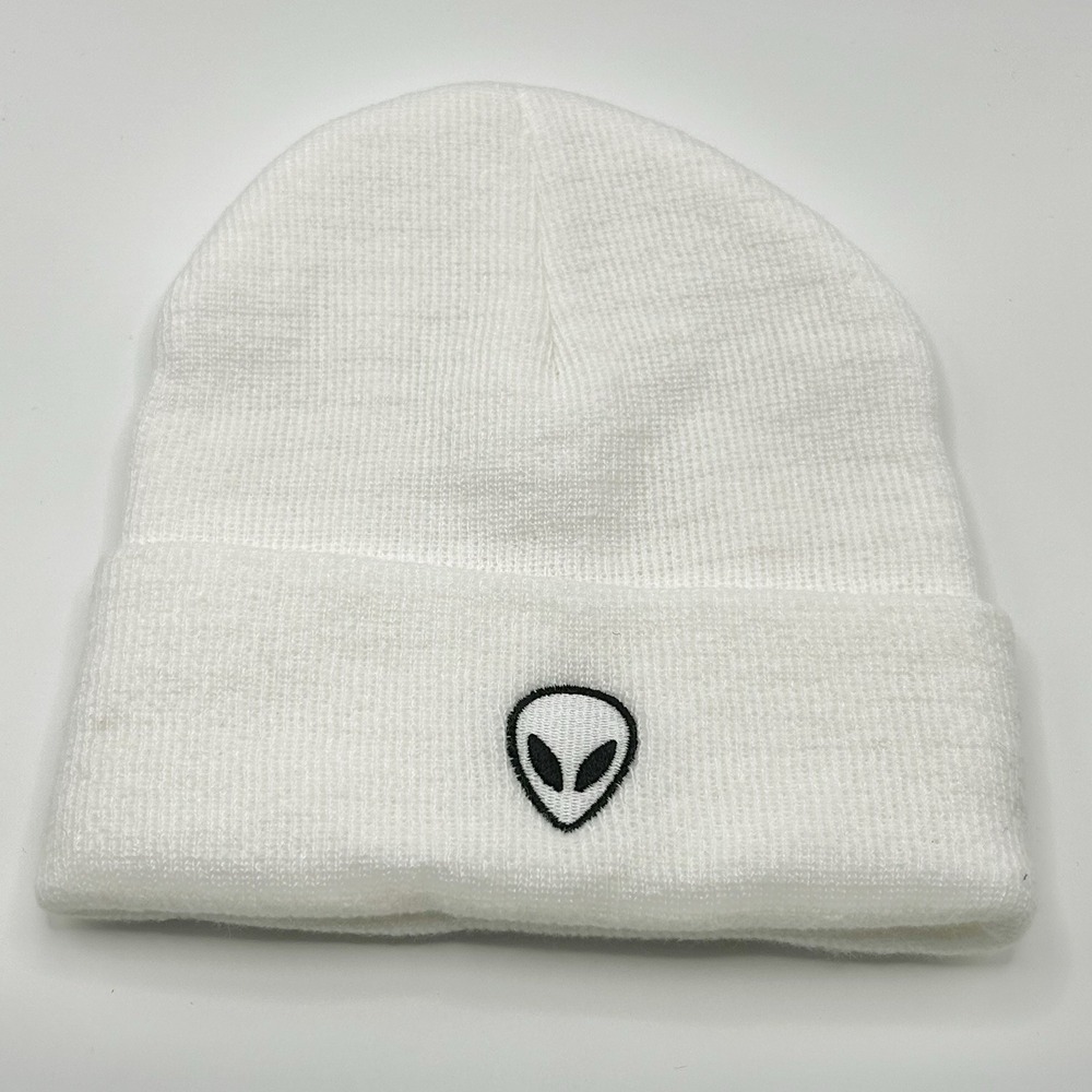Alien Head White Cartoon Beanie Hat Cap Knit Cuff White Fashion Casual Outdoors